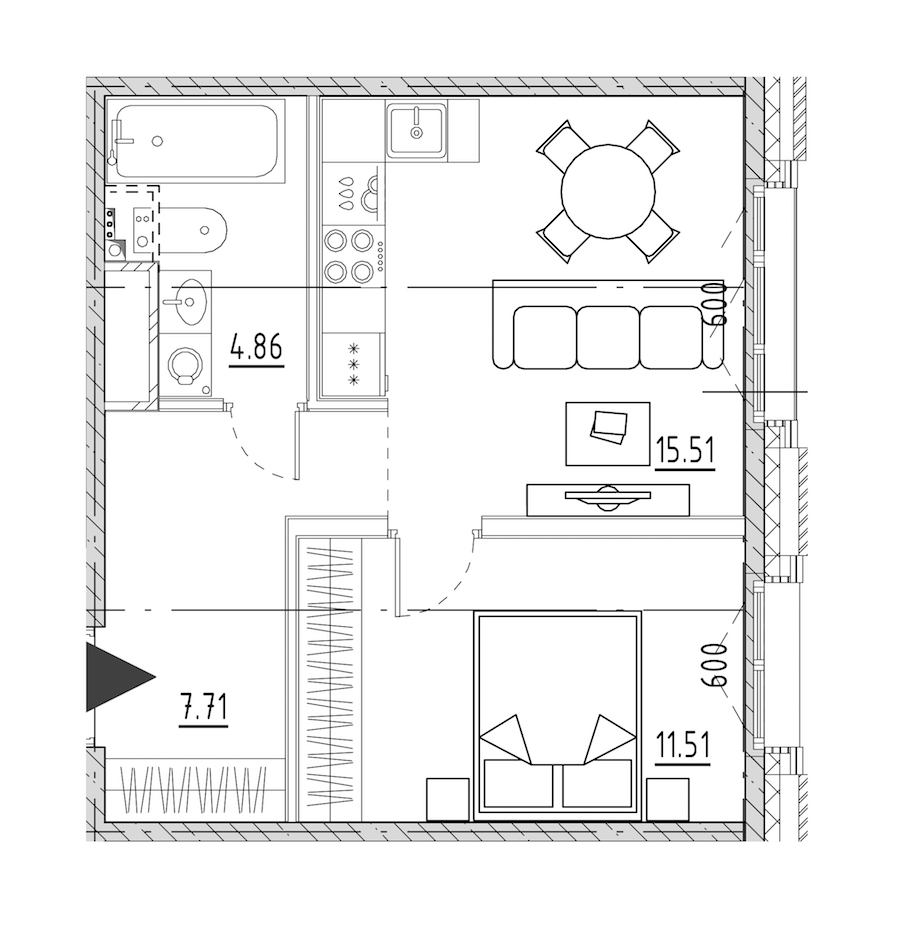 1-комнатная квартира 39.59 м², 7/9 эт., ЖК «LEGENDA Малоохтинский 68»